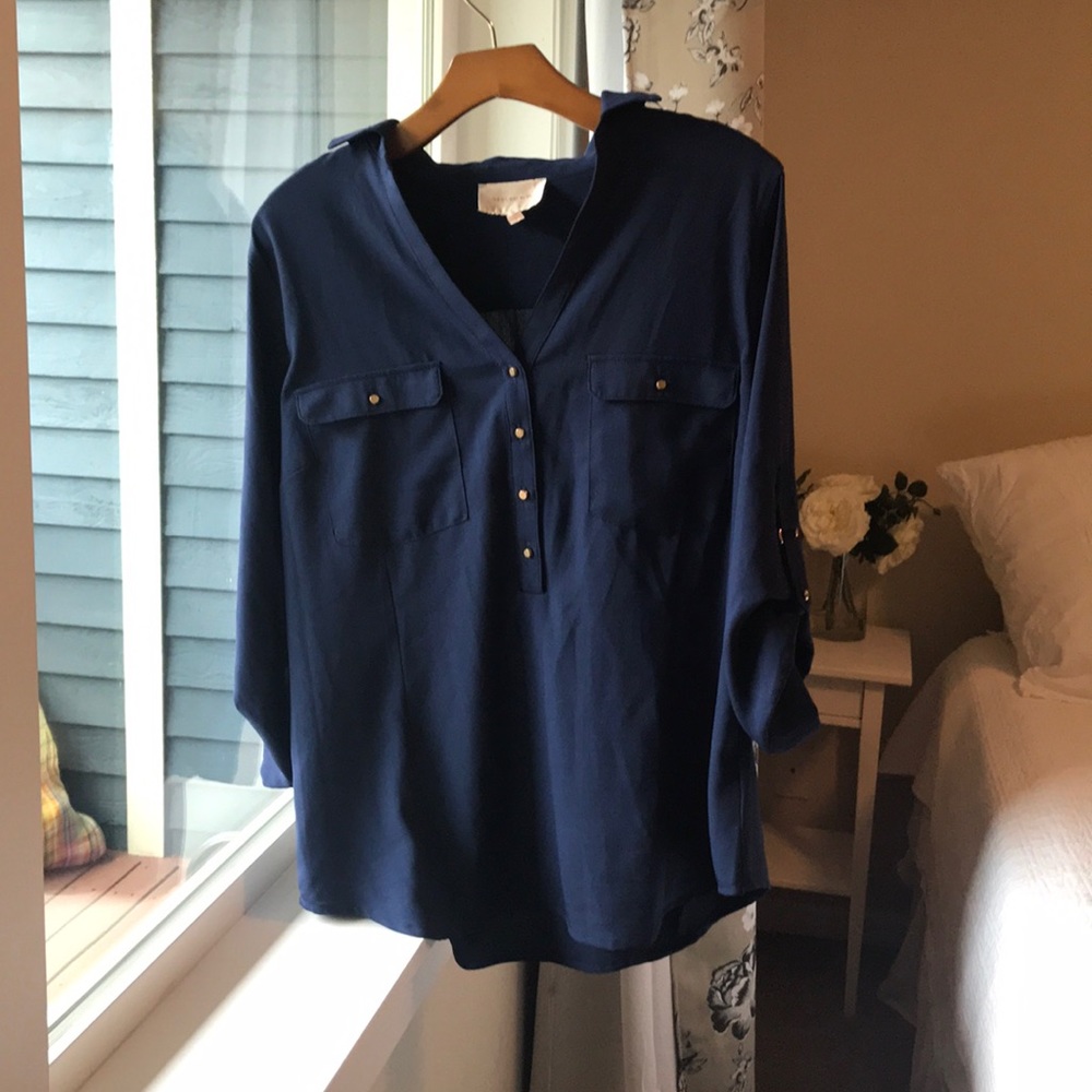 Navy blue blouse with gold details